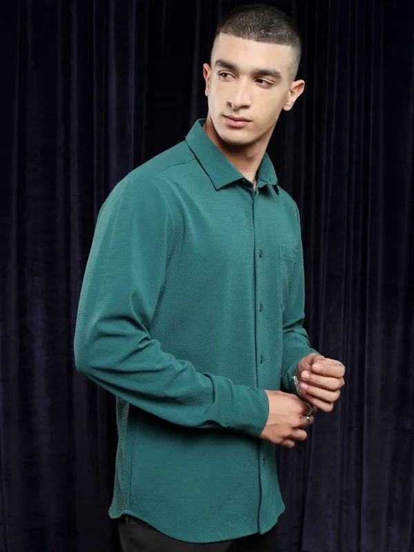 Ketch Men Teal Solid Slim Fit Casual Shirt