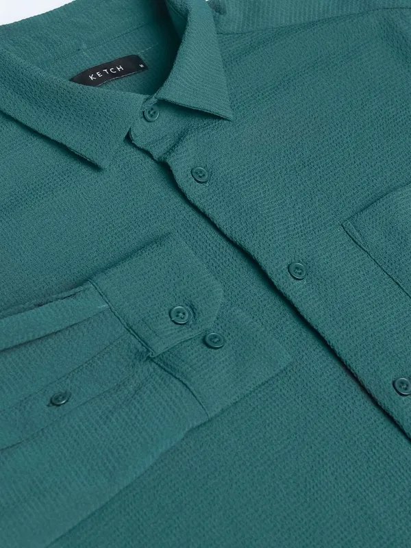 Ketch Men Teal Solid Slim Fit Casual Shirt