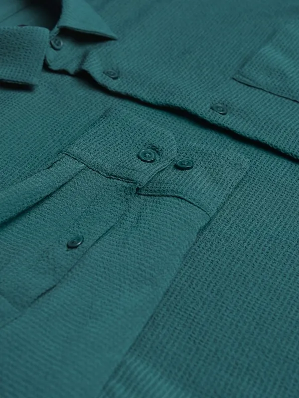 Ketch Men Teal Solid Slim Fit Casual Shirt