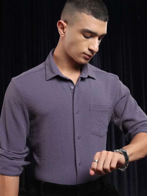Ketch Men Lavender Solid Slim Fit Casual Shirt