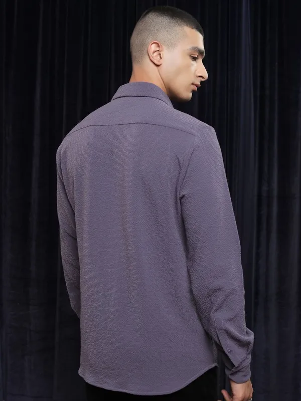 Ketch Men Lavender Solid Slim Fit Casual Shirt