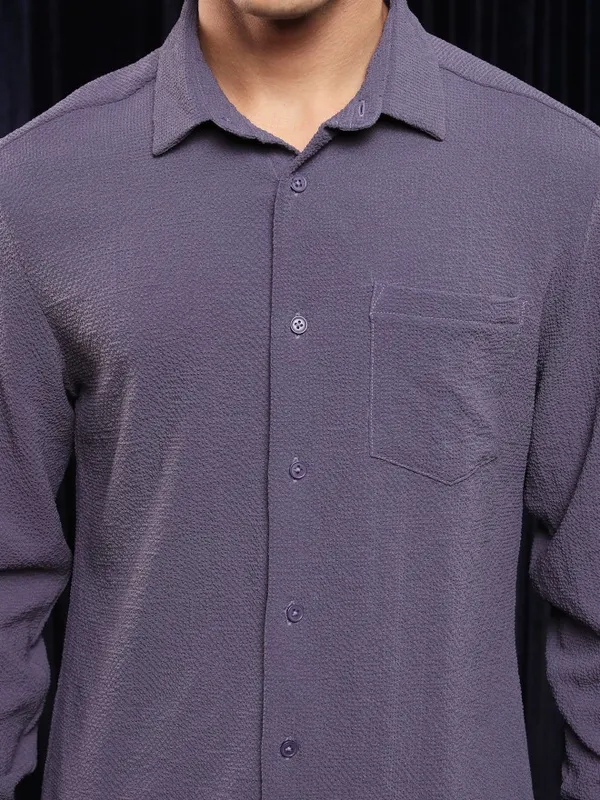 Ketch Men Lavender Solid Slim Fit Casual Shirt