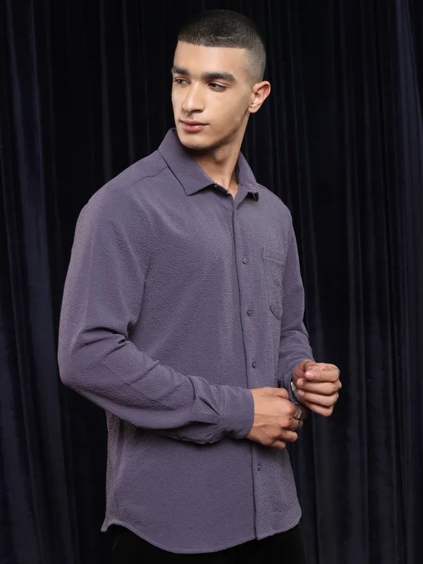 Ketch Men Lavender Solid Slim Fit Casual Shirt
