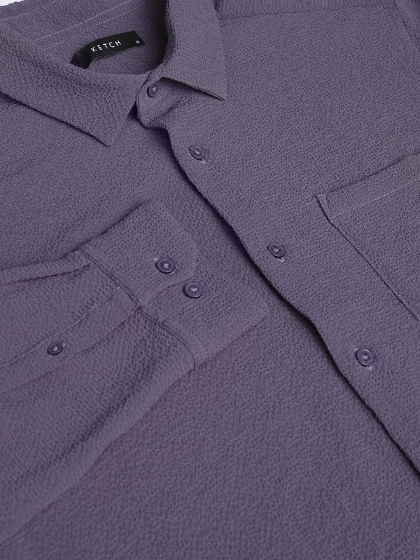 Ketch Men Lavender Solid Slim Fit Casual Shirt