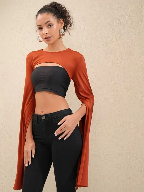 Tokyo Talkies Women Rust Solid Fitted Top