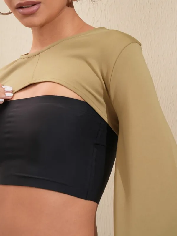 Tokyo Talkies Women Khaki Solid Fitted Top