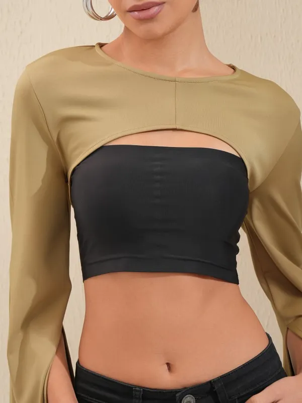 Tokyo Talkies Women Khaki Solid Fitted Top