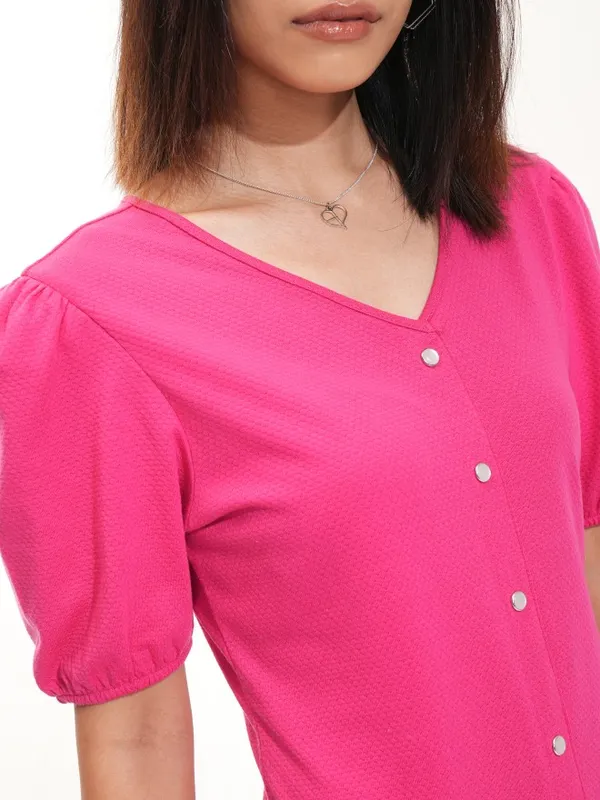 Tokyo Talkies Women Pink Self Design A-Line Dress