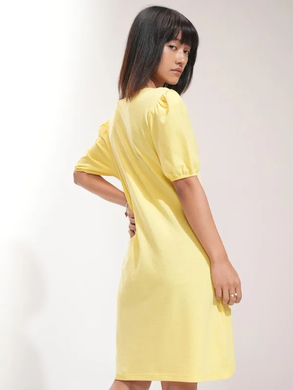 Tokyo Talkies Women Yellow Self Design A-Line Dress