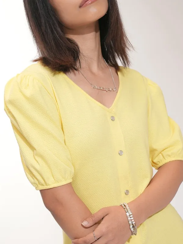 Tokyo Talkies Women Yellow Self Design A-Line Dress