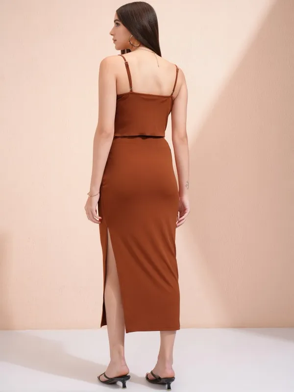 Tokyo Talkies Women Rust Top With Skirt