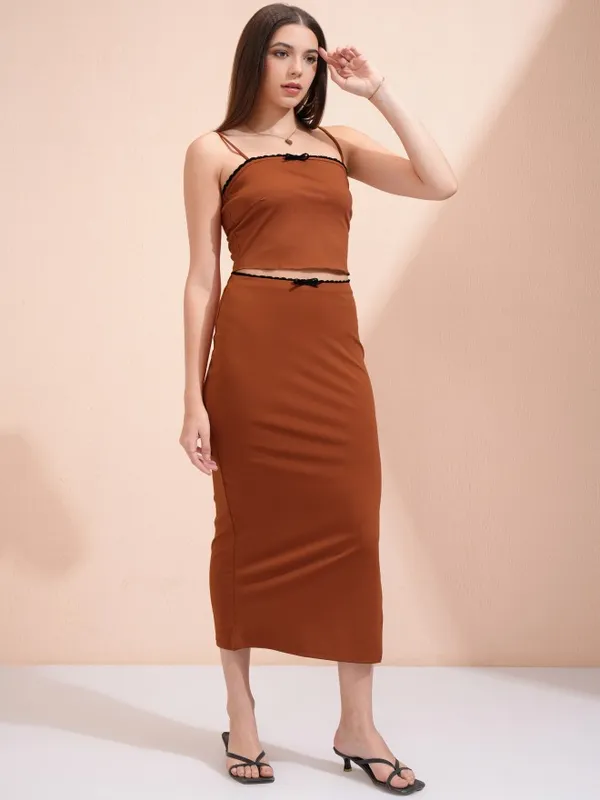 Tokyo Talkies Women Rust Top With Skirt