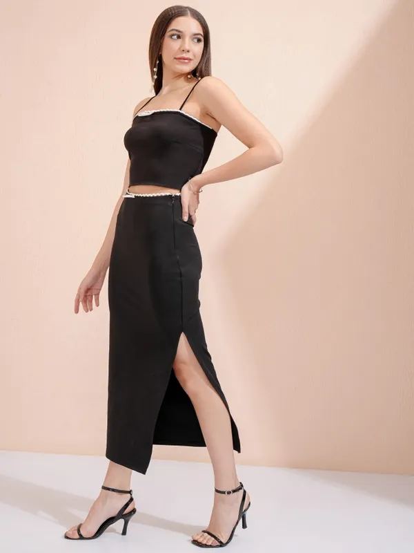 Tokyo Talkies Women Black Top With Skirt