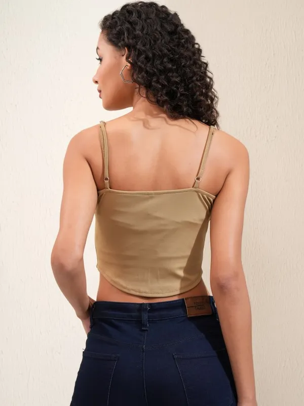 Tokyo Talkies Women Khaki Solid Corset Crop Top