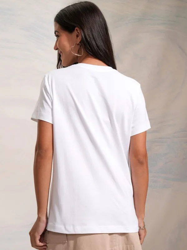 Tokyo Talkies Women White Printed Round Neck Regular Fit T-Shirt
