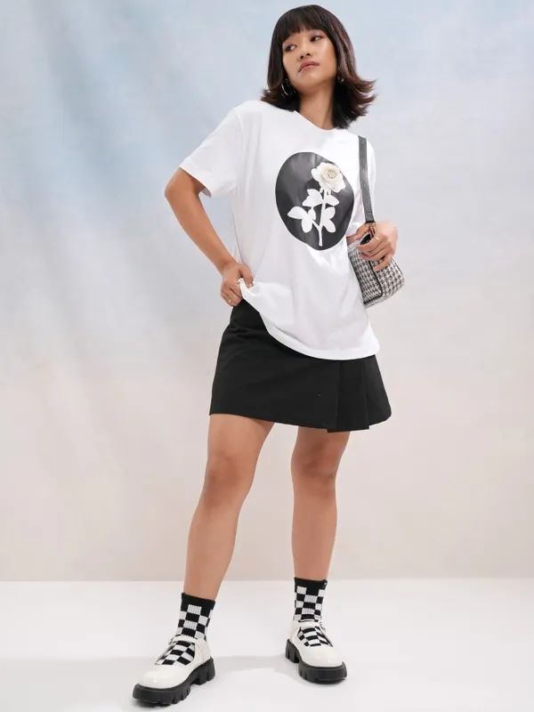 Tokyo Talkies Women White Printed Round Neck T-Shirt