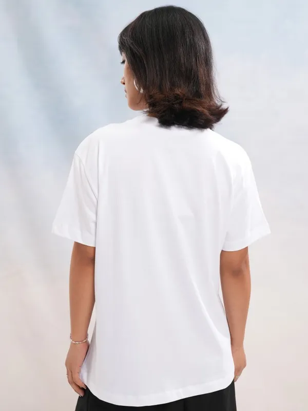 Tokyo Talkies Women White Printed Round Neck T-Shirt