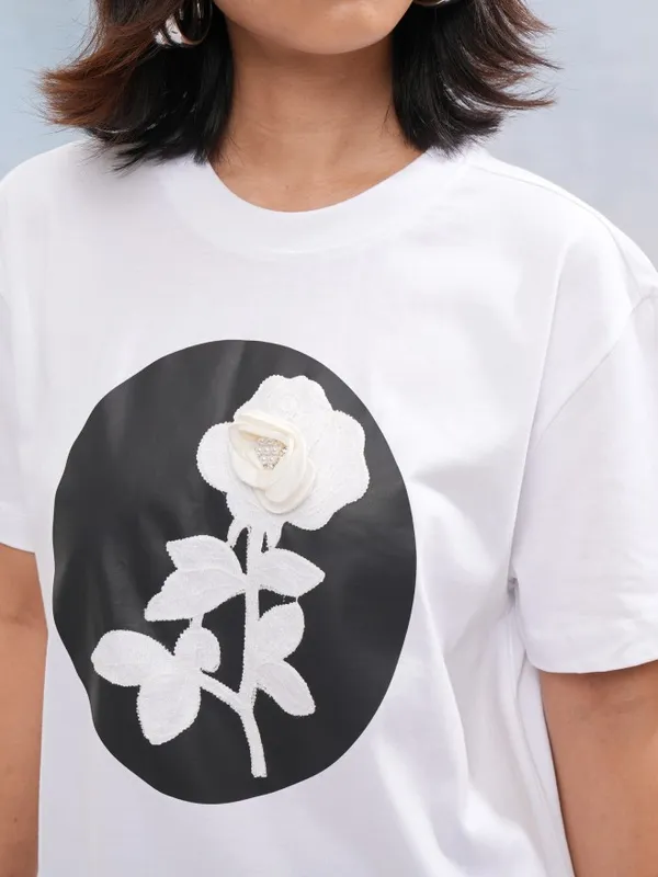 Tokyo Talkies Women White Printed Round Neck T-Shirt
