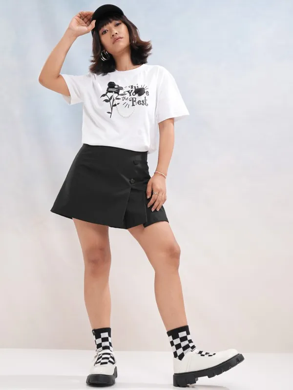 Tokyo Talkies Women White Printed Round Neck T-Shirt