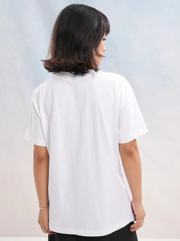 Tokyo Talkies Women White Printed Round Neck T-Shirt