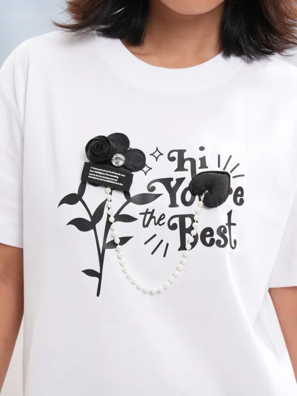 Tokyo Talkies Women White Printed Round Neck T-Shirt
