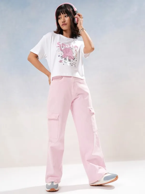 Tokyo Talkies Women White Printed Round Neck T-Shirt