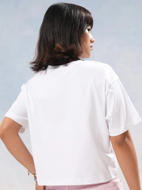 Tokyo Talkies Women White Printed Round Neck T-Shirt