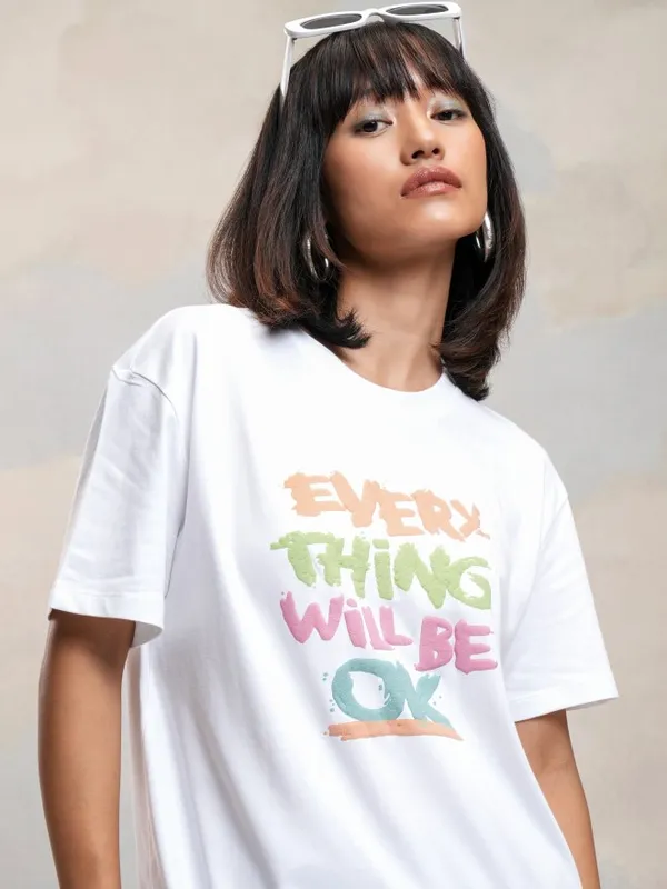 Tokyo Talkies Women White Printed Round Neck T-Shirt