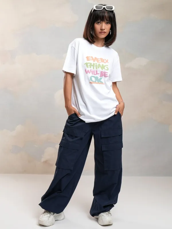 Tokyo Talkies Women White Printed Round Neck T-Shirt