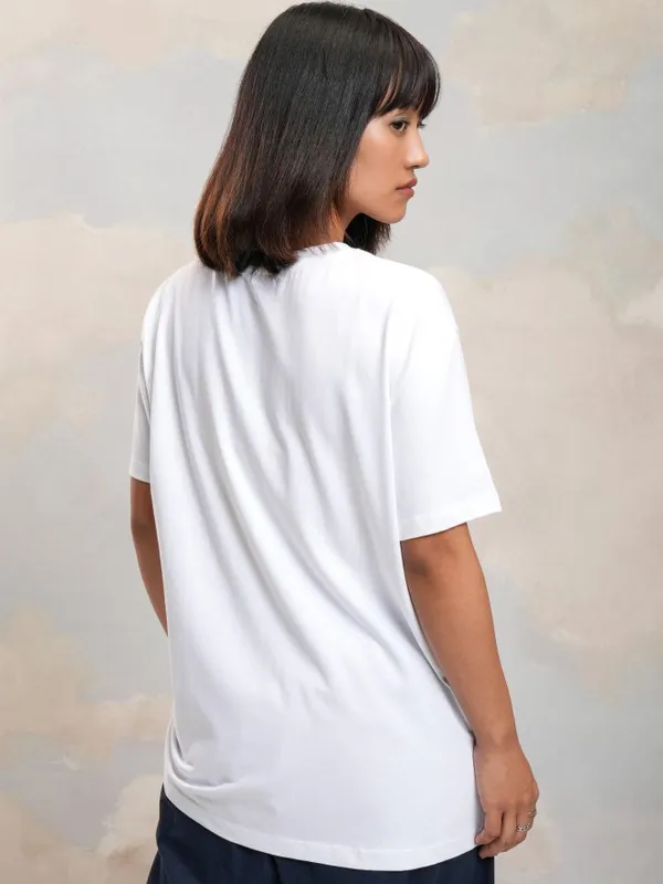 Tokyo Talkies Women White Printed Round Neck T-Shirt