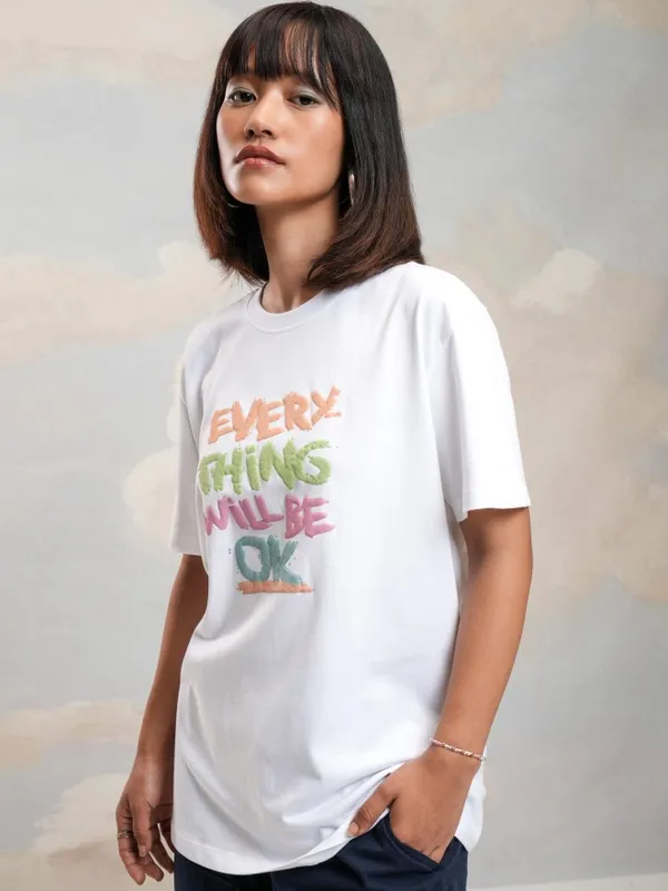 Tokyo Talkies Women White Printed Round Neck T-Shirt