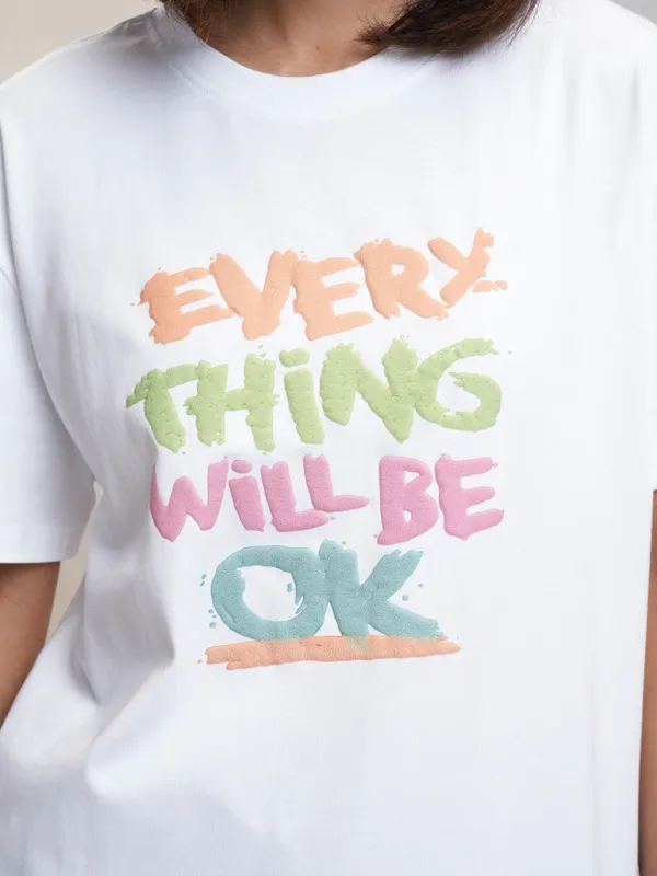 Tokyo Talkies Women White Printed Round Neck T-Shirt