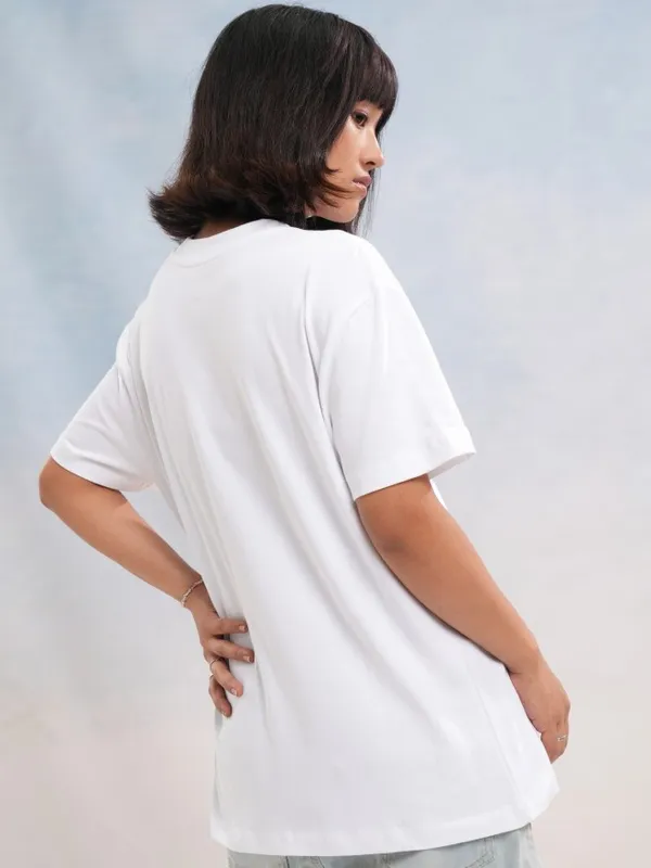 Tokyo Talkies Women White Printed Round Neck T-Shirt