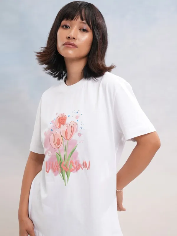 Tokyo Talkies Women White Printed Round Neck T-Shirt