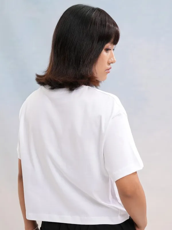 Tokyo Talkies Women White Printed Round Neck T-Shirt