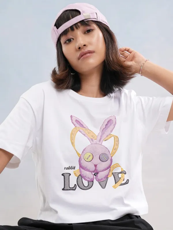 Tokyo Talkies Women White Printed Round Neck T-Shirt
