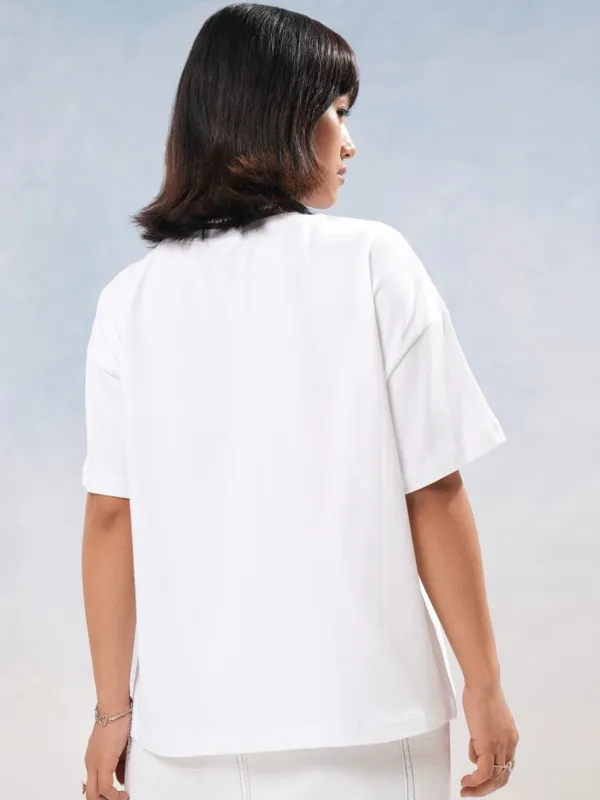 Tokyo Talkies Women White Printed Round Neck T-Shirt