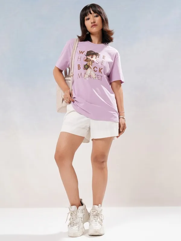 Tokyo Talkies Women Lavender Printed Round Neck T-Shirt