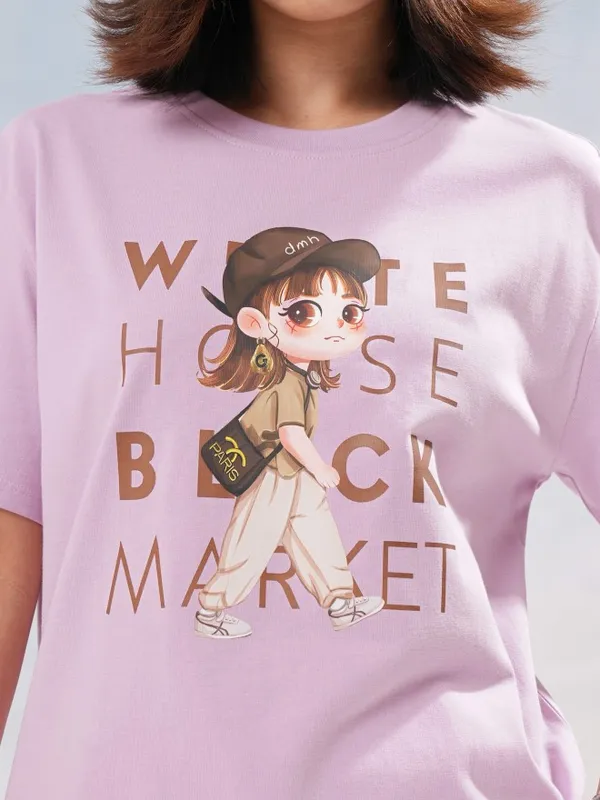 Tokyo Talkies Women Lavender Printed Round Neck T-Shirt