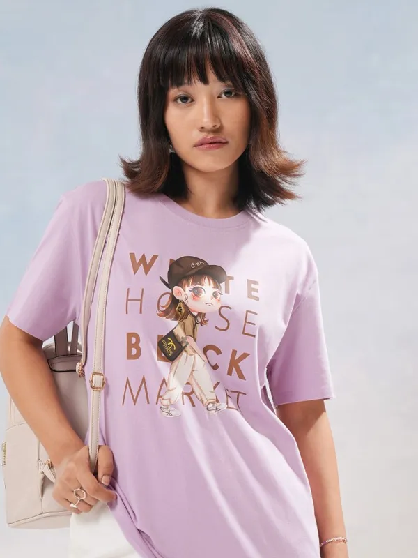 Tokyo Talkies Women Lavender Printed Round Neck T-Shirt