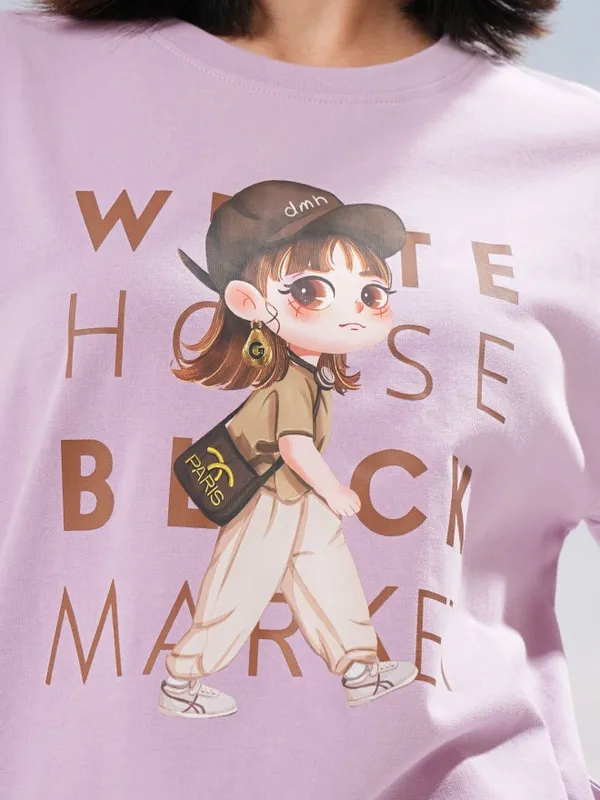 Tokyo Talkies Women Lavender Printed Round Neck T-Shirt
