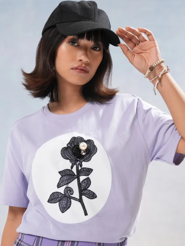 Tokyo Talkies Women Purple Printed Round Neck T-Shirt