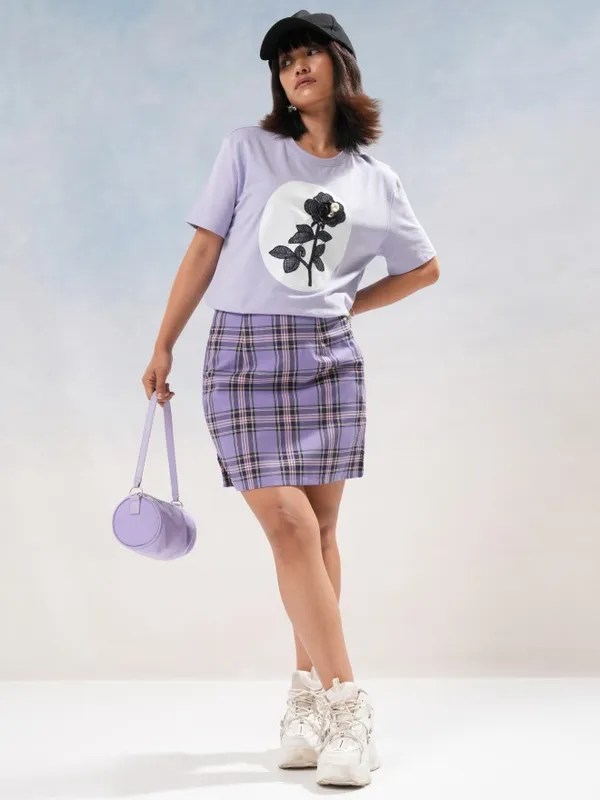 Tokyo Talkies Women Purple Printed Round Neck T-Shirt