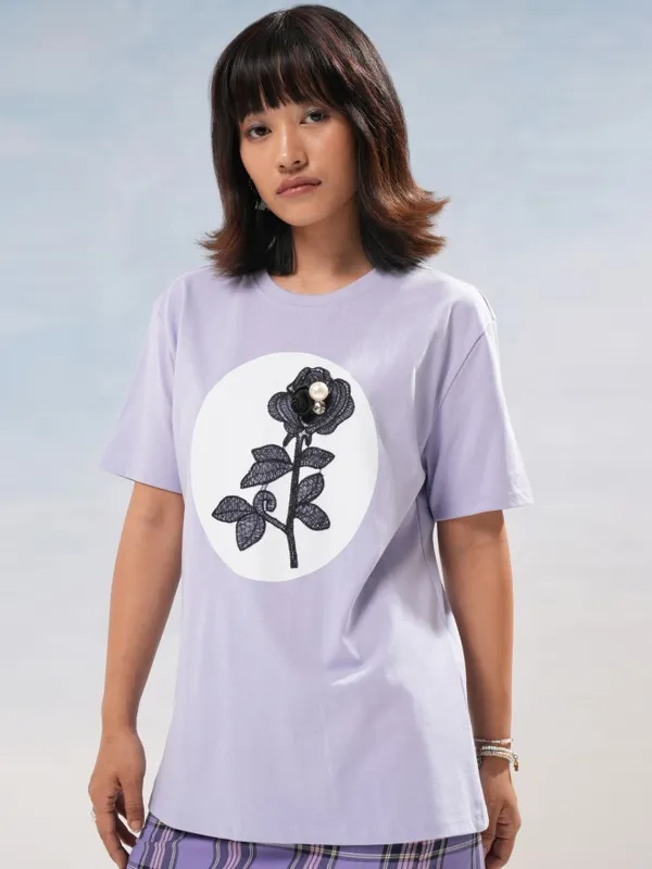Tokyo Talkies Women Purple Printed Round Neck T-Shirt
