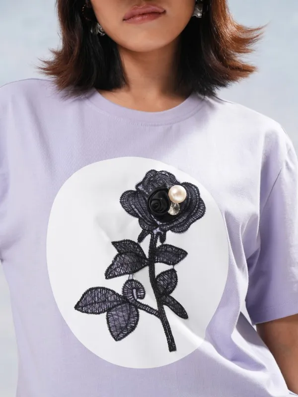 Tokyo Talkies Women Purple Printed Round Neck T-Shirt