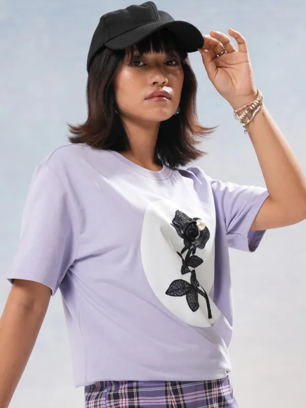 Tokyo Talkies Women Purple Printed Round Neck T-Shirt