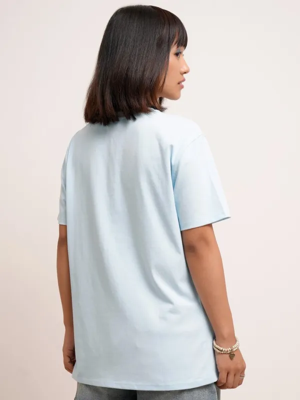 Tokyo Talkies Women Blue Printed Round Neck T-Shirt