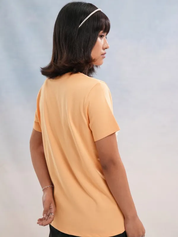 Tokyo Talkies Women Peach Printed Round Neck T-Shirt