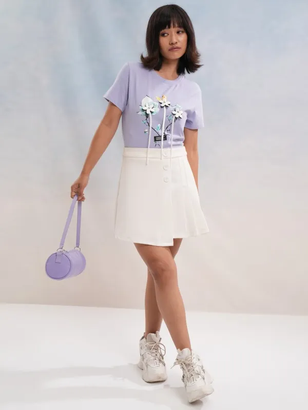 Tokyo Talkies Women Purple Printed Round Neck T-Shirt