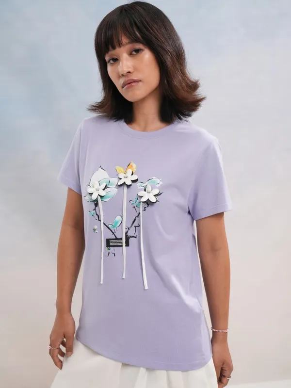 Tokyo Talkies Women Purple Printed Round Neck T-Shirt